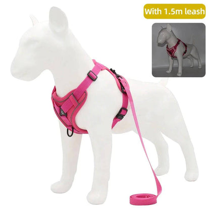 Rose Red Dog Harness Leash Set Reflective Breathable Vest Adjustable Chest Strap TRENDYPET'S ZONE