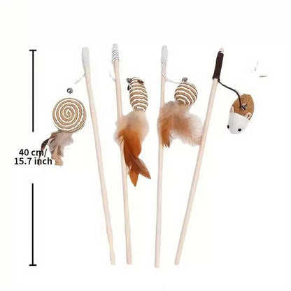 Round Cake Cat Teaser Feather Toys Kitten Funny Rod Wand Toys Wood Pet Toys Interactive Stick TRENDYPET'S ZONE