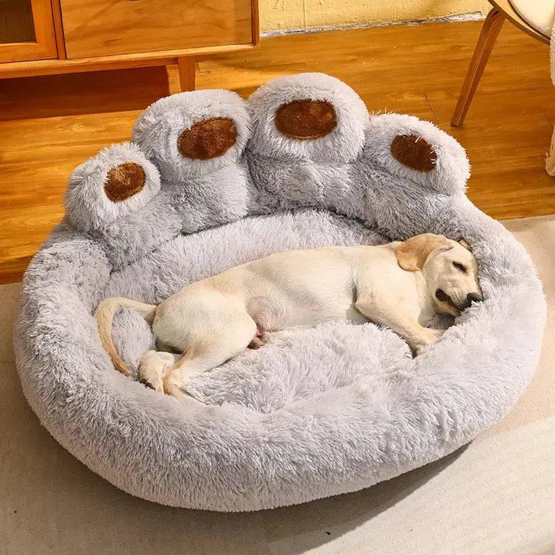 Silver Dog Bed Mat Round Large Pet House Long Plush Deep Sleeping Warm Bear Paw Shape Super Soft Cushion Calm Beds High Quality TRENDYPET'S ZONE