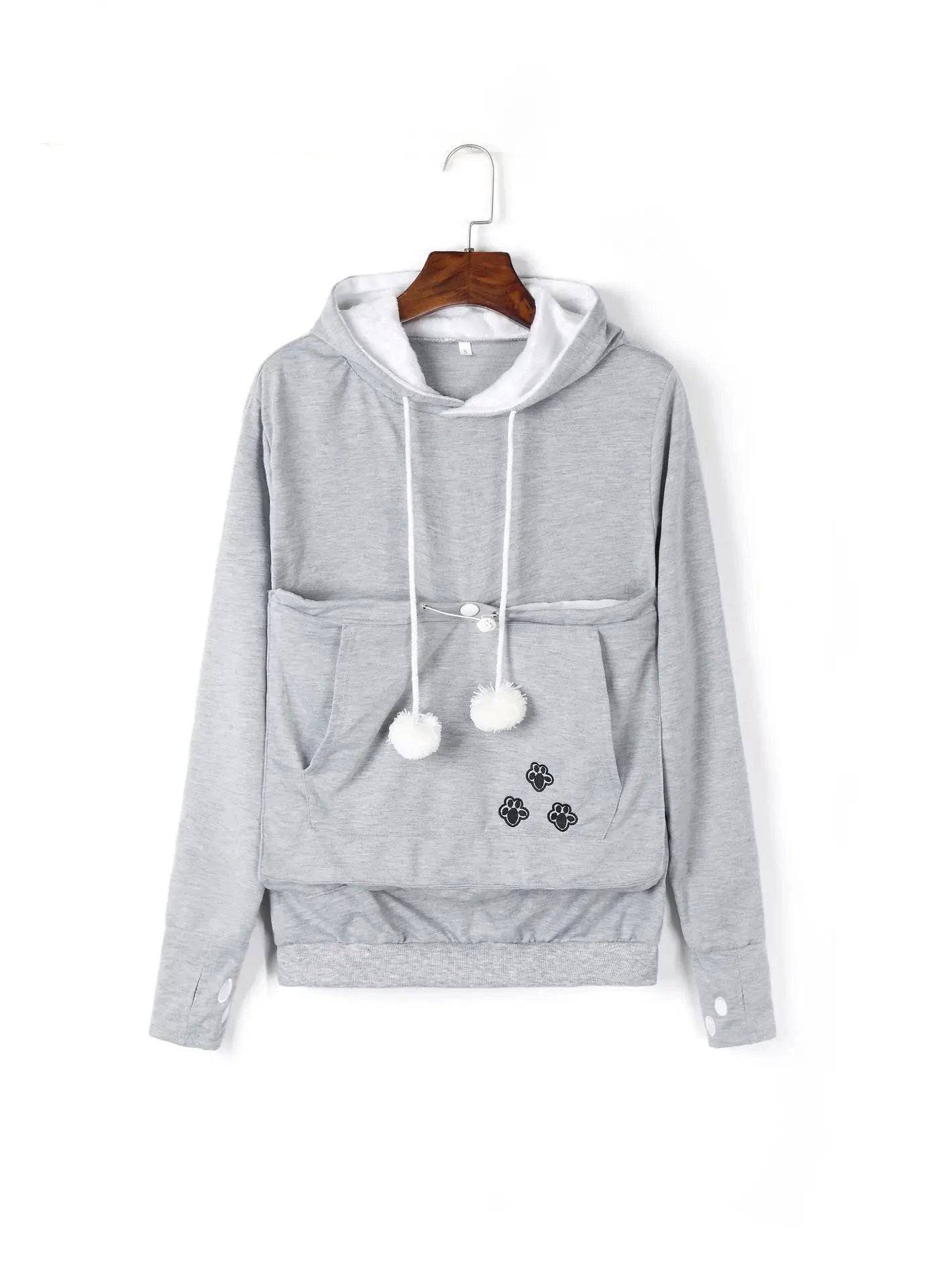 Silver Gray Paw Print High Quality Sweatshirt Cat Dog Lovers Hoodies Kangaroo Pet Paw Ears Cuddle Pouch Pullovers TRENDYPET'S ZONE