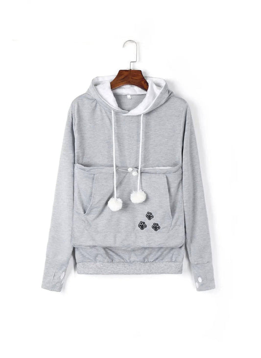 Silver Gray Paw Print High Quality Sweatshirt Cat Dog Lovers Hoodies Kangaroo Pet Paw Ears Cuddle Pouch Pullovers - Trendypet's Zone