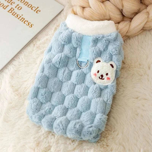 Solid Blue Winter Warm Hairless Cat Clothes Sweater with Buckle Vest Costume Clothing TRENDYPET'S ZONE