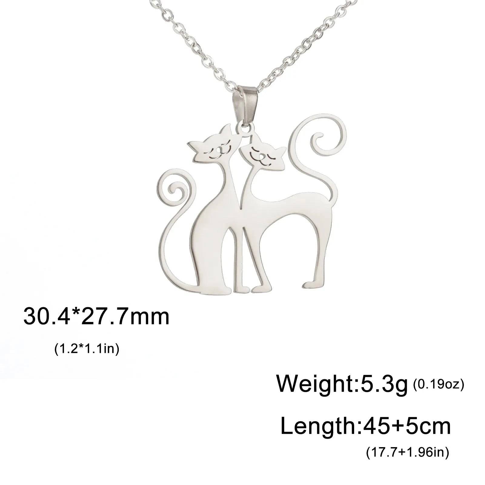 Steel 2 Cats Necklace for Women Funny Animal Stainless Steel Pendant Jewelry - Trendypet's Zone