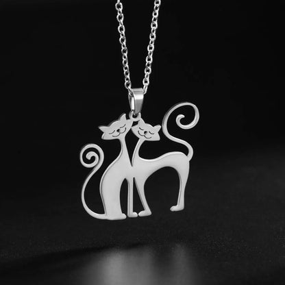 Steel 2 Cats Necklace for Women Funny Animal Stainless Steel Pendant Jewelry - Trendypet's Zone