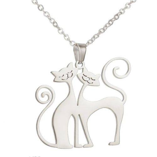 Steel 2 Cats Necklace for Women Funny Animal Stainless Steel Pendant Jewelry - Trendypet's Zone