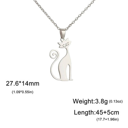 Steel Cat Straight Necklace for Women Funny Animal Stainless Steel Pendant Jewelry - Trendypet's Zone