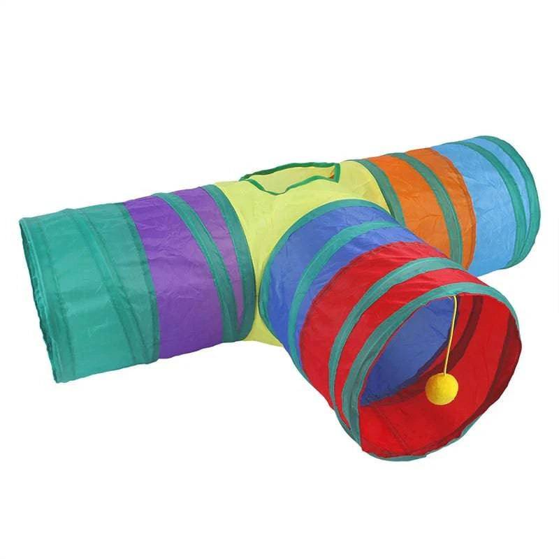 T-Shape Cat Kitten Tube Play Toy for Indoor Outdoor Puzzle Do more Exercising Hiding Training and Running With A Yellow Fun Ball and 1 Hole - Trendypet's Zone