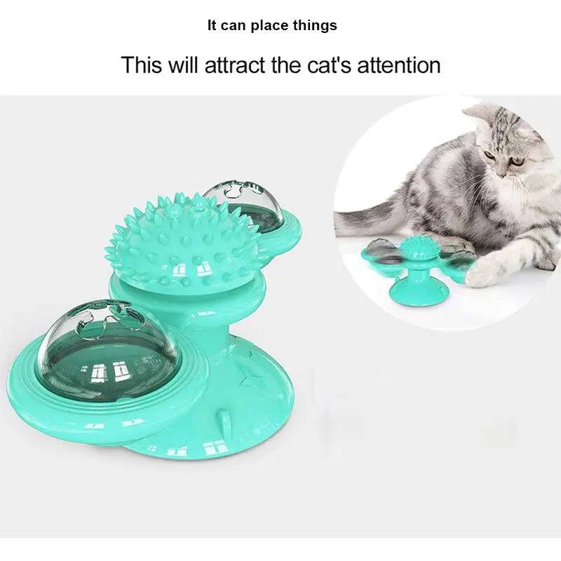 Turquoise Cat Toy Turntable Built-in Rotating LED Lights  Suction Cup Base - Trendypet's Zone