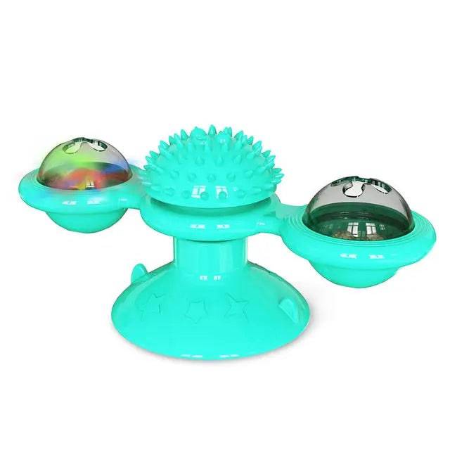 Turquoise Cat Toy Turntable Built-in Rotating LED Lights  Suction Cup Base - Trendypet's Zone