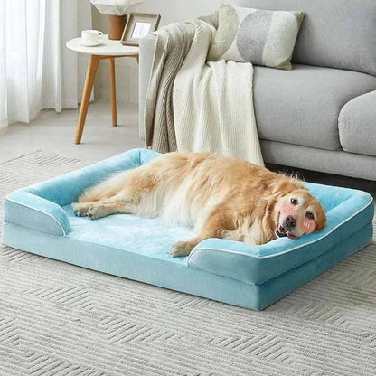 Turquoise Extra Large Bolster Dog Bed with Waterproof Lining & Non-Skid Bottom, Washable, Orthopedic Egg Foam Couch, XL 42"x 30"x 7" TRENDYPET'S ZONE