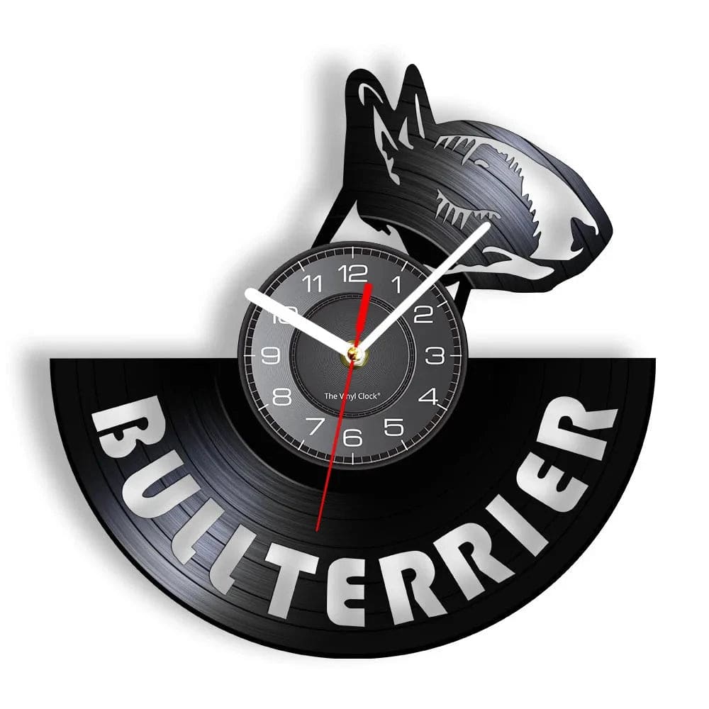 Vinyl Record Silent Wall Clock (LED) Bullterrier Spiral Timepiece Puppy Doggie Pet Wall Gift - Trendypet's Zone