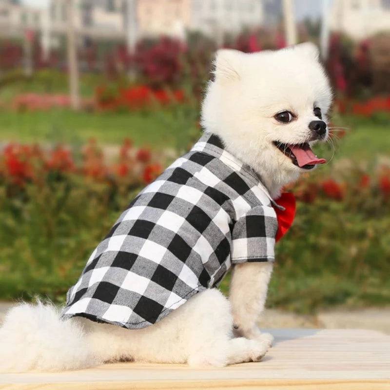 White Bowtie Dog Shirts Classical Plaid Thin Breathable Summer Clothes for Small Large Dogs Puppy Vest Chihuahua Yorkies TRENDYPET'S ZONE