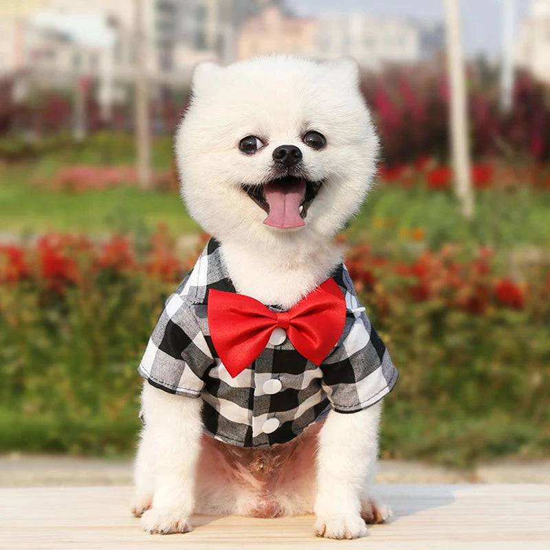 White Bowtie Dog Shirts Classical Plaid Thin Breathable Summer Clothes for Small Large Dogs Puppy Vest Chihuahua Yorkies TRENDYPET'S ZONE