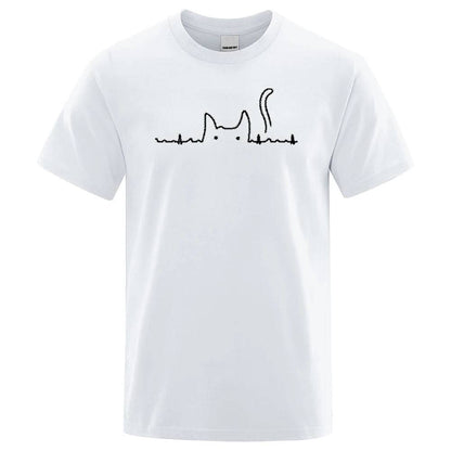 White Casual Men's T-Shirts Cat Cute Printed Summer Cotton O-Neck Short Sleeve Top Tee T-shirts TRENDYPET'S ZONE