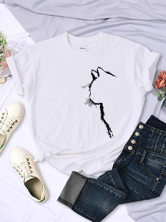 White Cat Funny Printed Women T-Shirt Fashion Casual Short Sleeve O-Neck Tee Clothing Summer Tops TRENDYPET'S ZONE