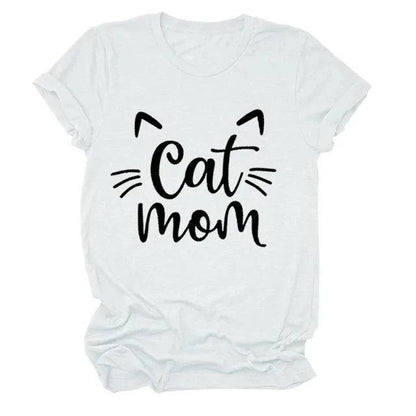 White "Cat Mom" Vivid Letter Print Women T-Shirt Short Sleeve O-Neck Loose Ladies Tee Tops Clothes TRENDYPET'S ZONE