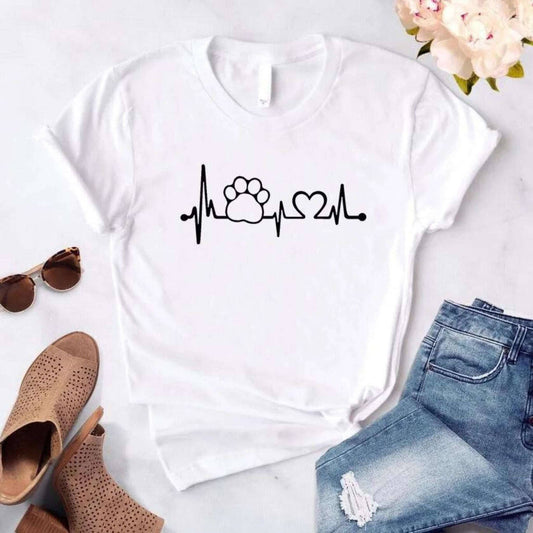 White Heartbeat Lifeline Dog Women T-Shirt Casual Funny Foot For Lady Girl Hipster TRENDYPET'S ZONE