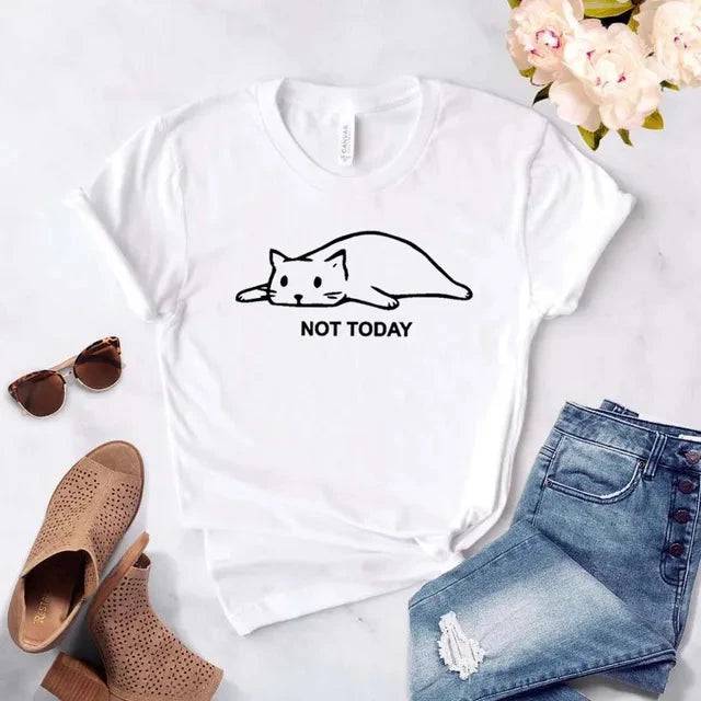 White Not Today Cat Women T-shirt Cotton Casual Funny For Lady Girl Top Tee TRENDYPET'S ZONE