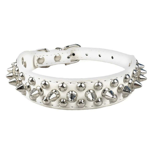 White Spiked Studded Leather Dog Collar Adjustable Anti-Bite Puppy Neck Strap Collars For Small Medium Dogs - Trendypet's Zone