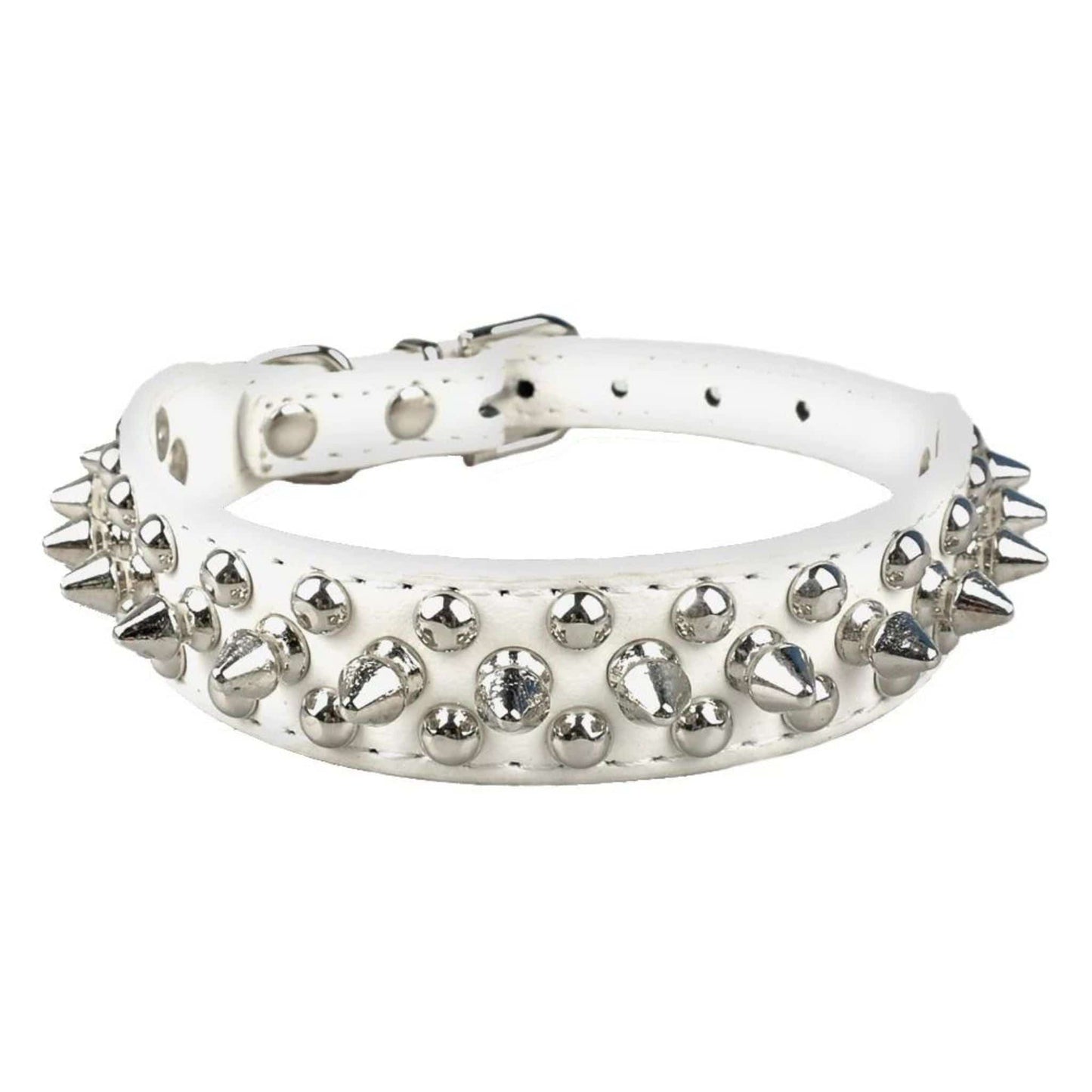 White Spiked Studded Leather Dog Collar Adjustable Anti-Bite Puppy Neck Strap Collars For Small Medium Dogs TRENDYPET'S ZONE