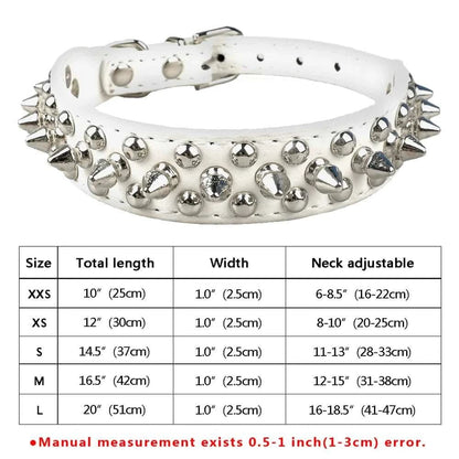 White Spiked Studded Leather Dog Collar Adjustable Anti-Bite Puppy Neck Strap Collars For Small Medium Dogs TRENDYPET'S ZONE