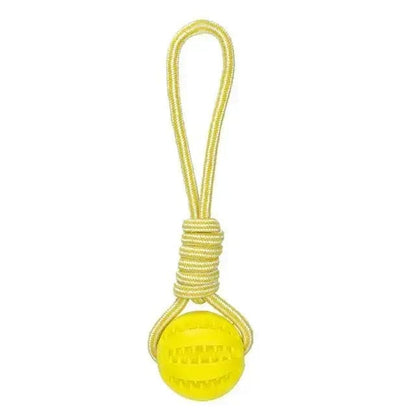 Yellow Ball Hemp Rope Toys Treat Interactive Rubber Leaking Balls for Small Dogs Chewing Bite Resistant Pet Tooth Cleaning - Trendypet's Zone