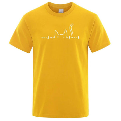 Yellow Casual Men's T-Shirts Cat Cute Printed Summer Cotton O-Neck Short Sleeve Top Tee T-shirts TRENDYPET'S ZONE