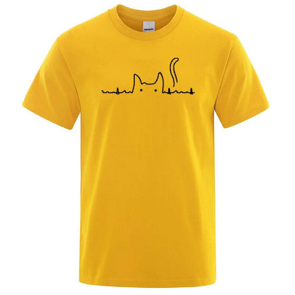 Yellow Casual Men's T-Shirts Cat Cute Printed Summer Cotton O-Neck Short Sleeve Top Tee T-shirts TRENDYPET'S ZONE