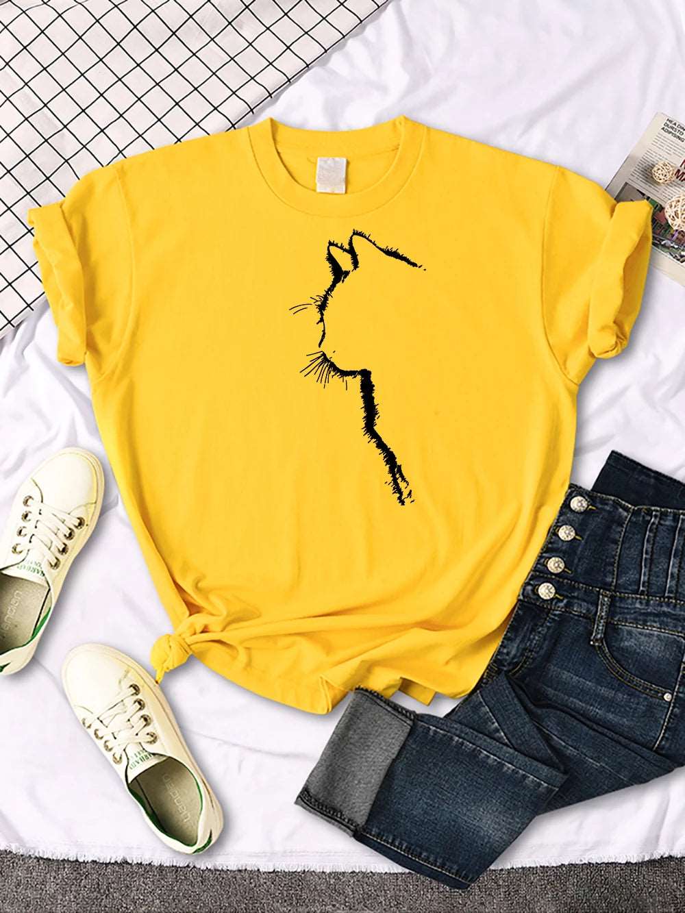 Yellow Cat Funny Printed Women T-Shirt Fashion Casual Short Sleeve O-Neck Tee Clothing Summer Tops TRENDYPET'S ZONE