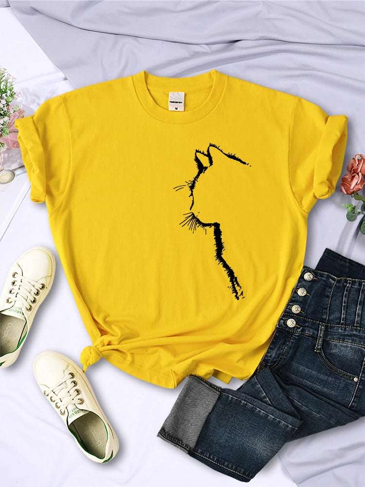 Yellow Cat Funny Printed Women T-Shirt Fashion Casual Short Sleeve O-Neck Tee Clothing Summer Tops TRENDYPET'S ZONE