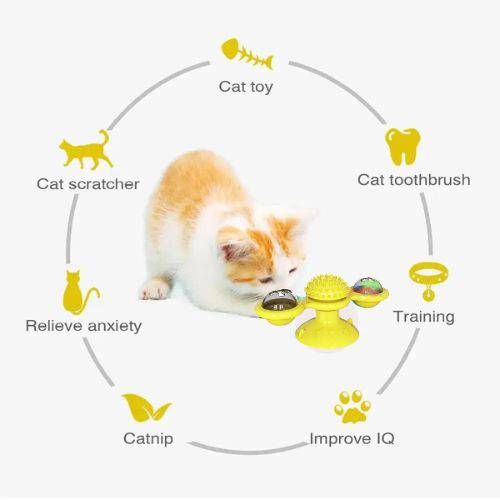 Yellow Cat Toy Turntable Built-in Rotating LED Lights  Suction Cup Base - Trendypet's Zone