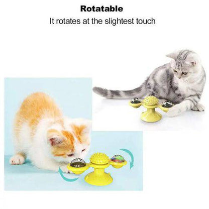 Yellow Cat Toy Turntable Built-in Rotating LED Lights  Suction Cup Base - Trendypet's Zone