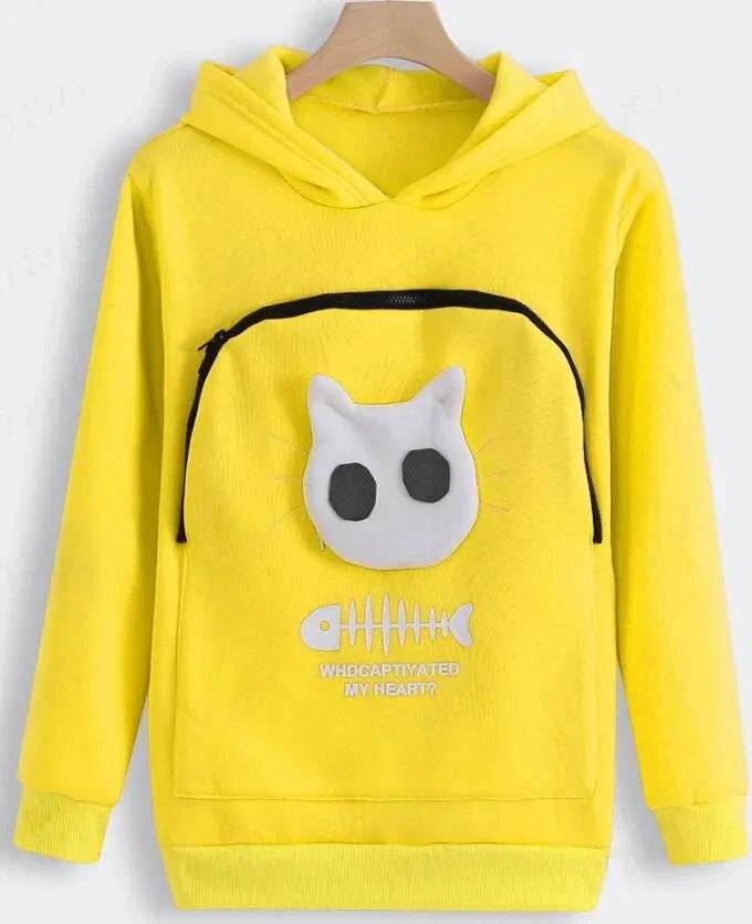 Yellow Fish Print High Quality Sweatshirt Cat Dog Lovers Hoodies Kangaroo Pet Paw Ears Cuddle Pouch Pullovers - Trendypet's Zone