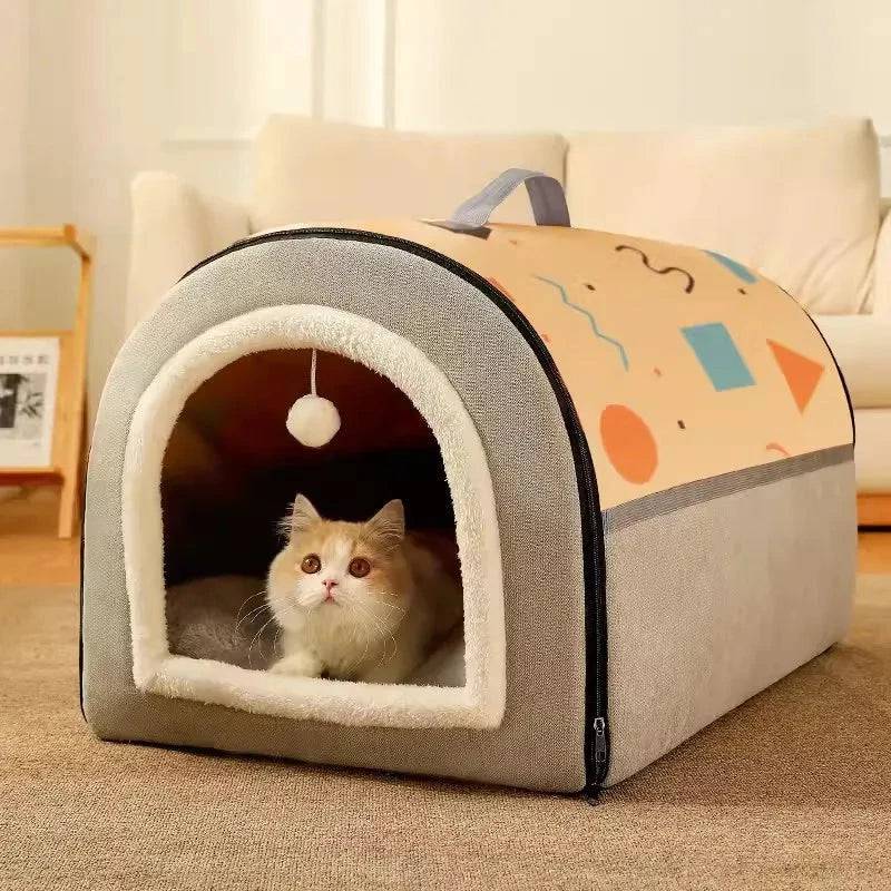 Yellow Gray Breathable Warm Plush Pet Bed House Washable Soft Cat Kitten Cushion Kennel for Small Medium Pet Supplies TRENDYPET'S ZONE