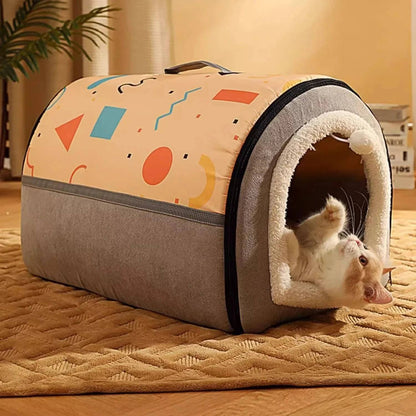 Yellow Gray Breathable Warm Plush Pet Bed House Washable Soft Cat Kitten Cushion Kennel for Small Medium Pet Supplies TRENDYPET'S ZONE