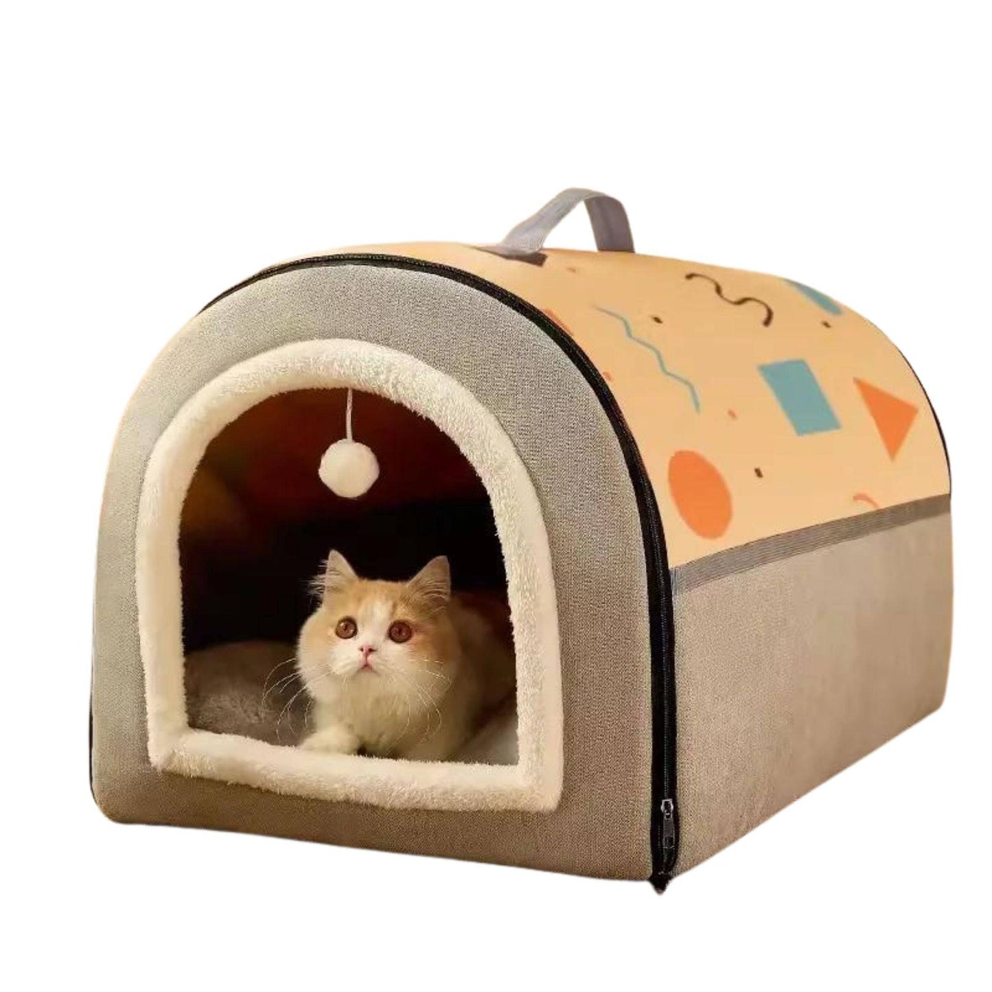 Yellow Gray Breathable Warm Plush Pet Bed House Washable Soft Cat Kitten Cushion Kennel for Small Medium Pet Supplies TRENDYPET'S ZONE