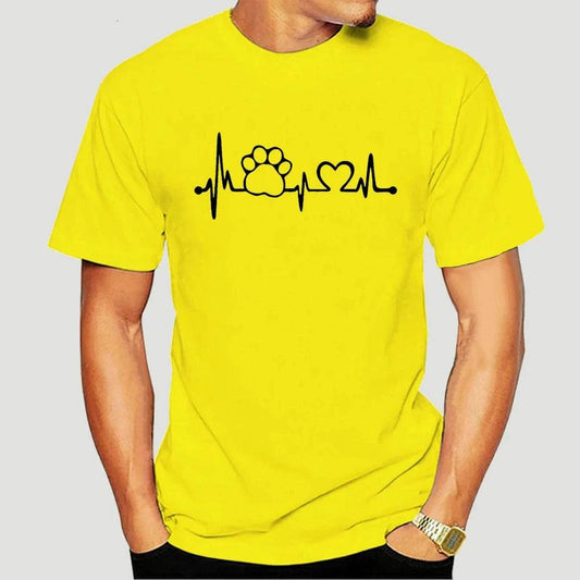 Yellow Heartbeat Lifeline Dog Men T-Shirt Casual Funny Foot For Guy Boy Hipster TRENDYPET'S ZONE