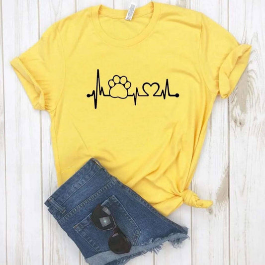 Yellow Heartbeat Lifeline Dog Women T-Shirt Casual Funny Foot For Lady Girl Hipster - Trendypet's Zone