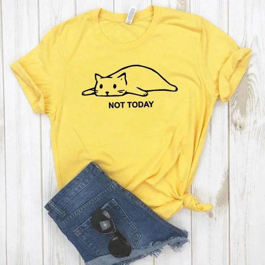 Yellow Not Today Cat Women T-shirt Cotton Casual Funny For Lady Girl Top Tee TRENDYPET'S ZONE