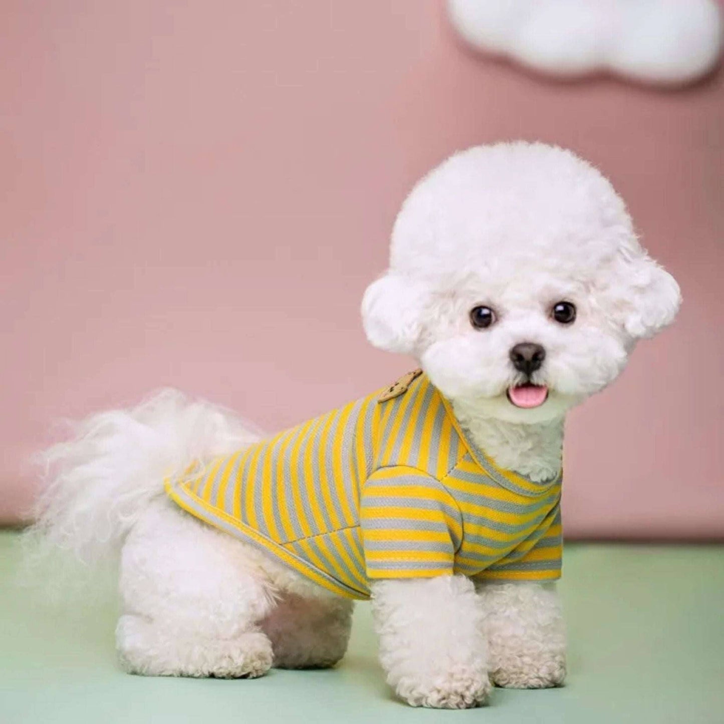 Yellow Summer Clothes for Small Dogs Fashion T-Shirt Bear Print Puppy Thin Strip Vest Pet Clothes TRENDYPET'S ZONE