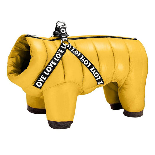 Yellow Super Warm Waterproof Dog Coat with Harness TRENDYPET'S ZONE